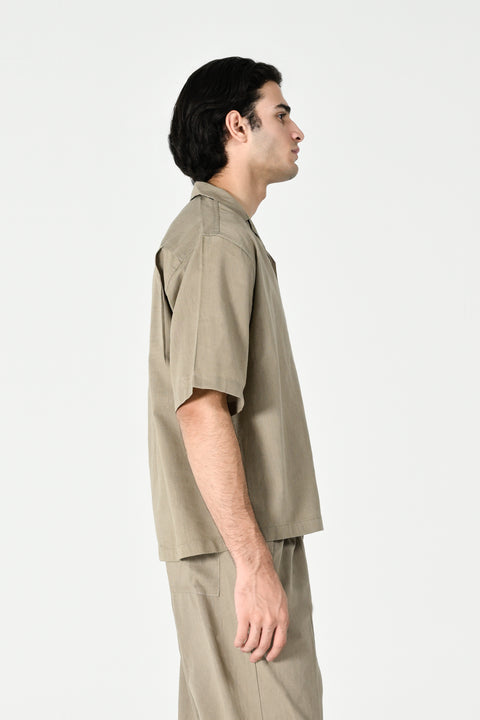 BOXY FIT RESORT COLLAR LINEN SHIRT