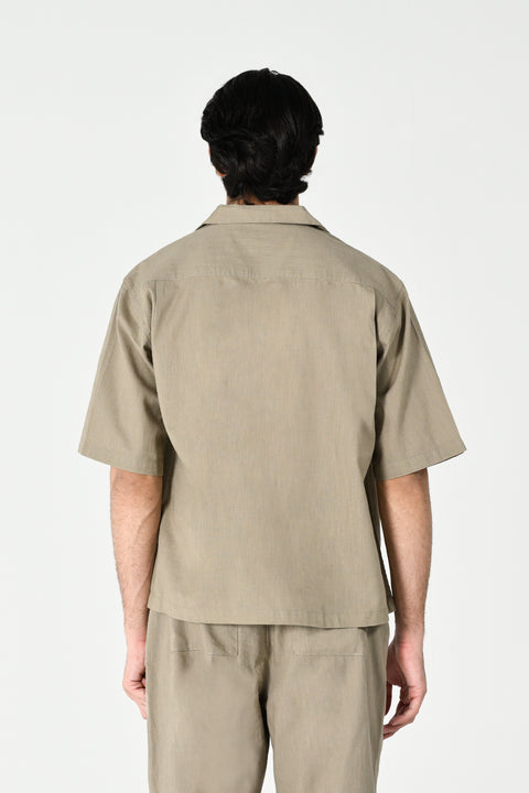 BOXY FIT RESORT COLLAR LINEN SHIRT