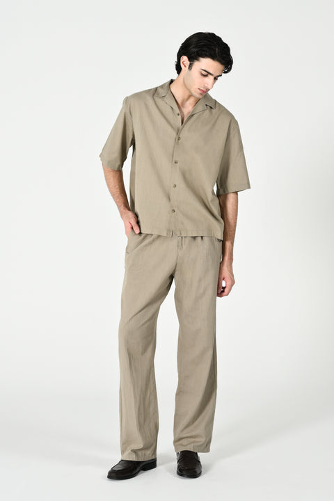 BOXY FIT RESORT COLLAR LINEN SHIRT