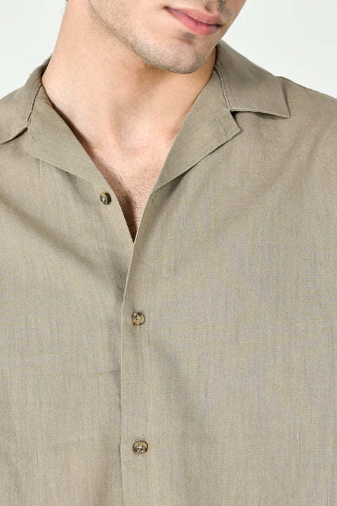 BOXY FIT RESORT COLLAR LINEN SHIRT