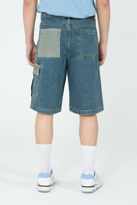 BAGGY FIT DENIM CARGO SHORTS