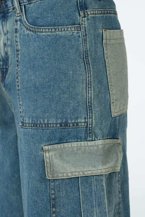 BAGGY FIT DENIM CARGO SHORTS
