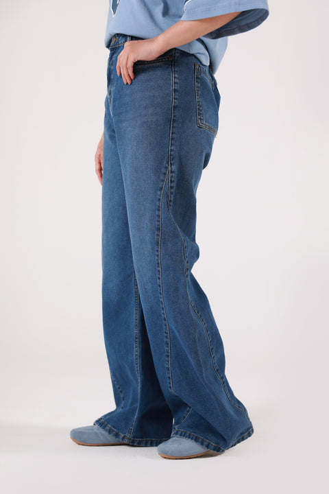 WIDE LEG DENIM WITH PANEL DETAIL