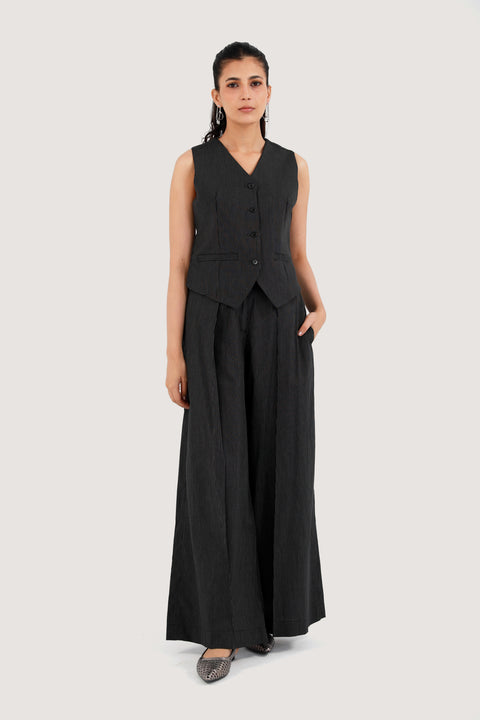 PINSTRIPED WIDE LEG PANTS