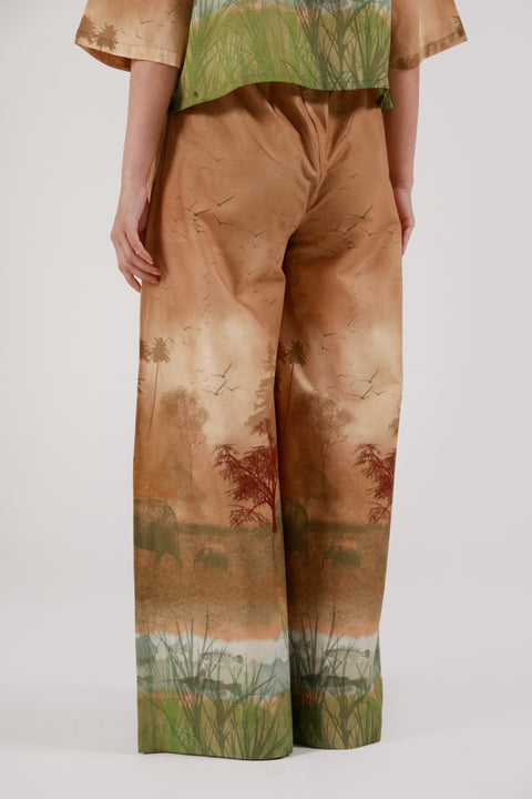 PRINTED WIDE LEG TROUSERS