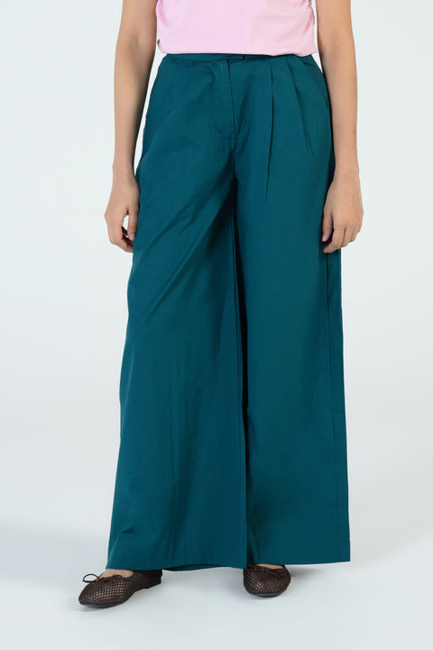 PLEATED WIDE LEG TROUSERS