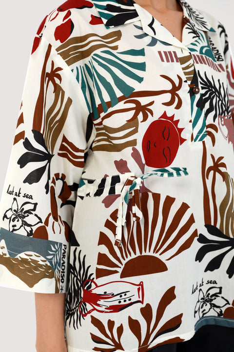 PRINTED SHIRT WITH WAIST DETAIL
