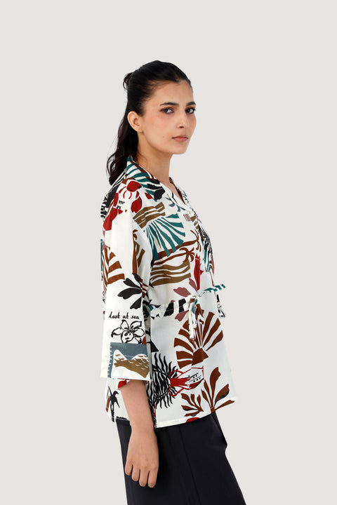 PRINTED SHIRT WITH WAIST DETAIL