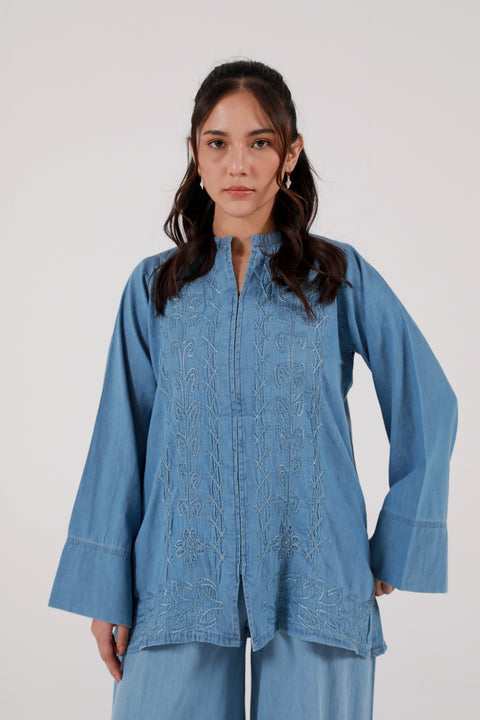 EMBROIDERED DENIM TOP
