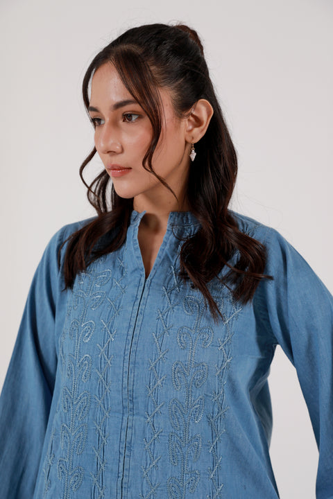 EMBROIDERED DENIM TOP