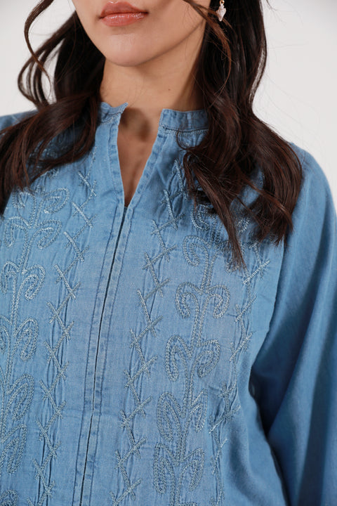 EMBROIDERED DENIM TOP