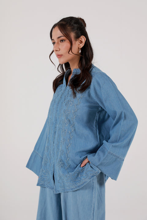 EMBROIDERED DENIM TOP