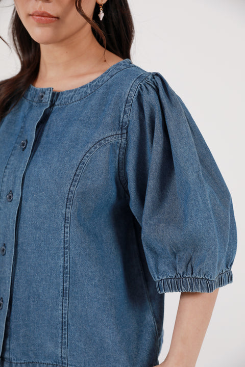 DENIM TOP WITH SLEEVE DETAIL