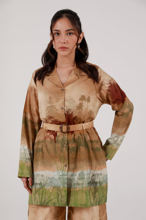 PRINTED SHIRT WITH BELT DETAIL