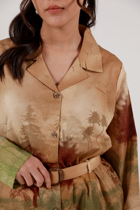 PRINTED SHIRT WITH BELT DETAIL