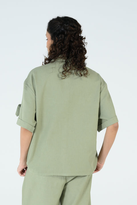 BUTTON DOWN TOP WITH SLEEVE DETAIL