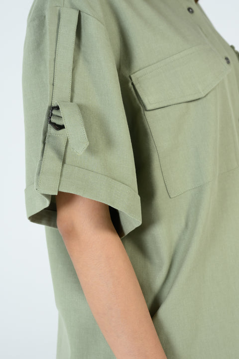 BUTTON DOWN TOP WITH SLEEVE DETAIL