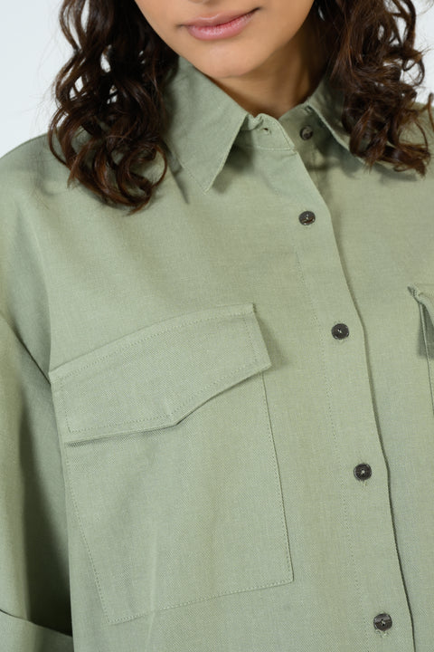 BUTTON DOWN TOP WITH SLEEVE DETAIL