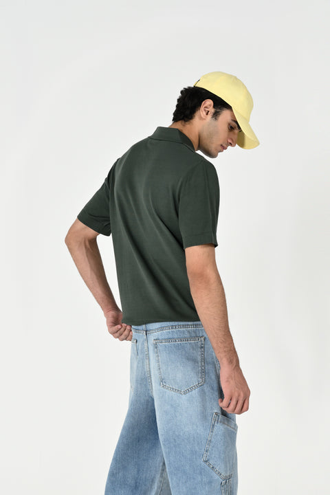 ZIP PLACKET KNITTED POLO