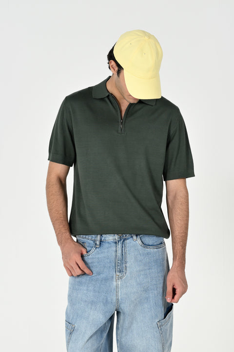 ZIP PLACKET KNITTED POLO