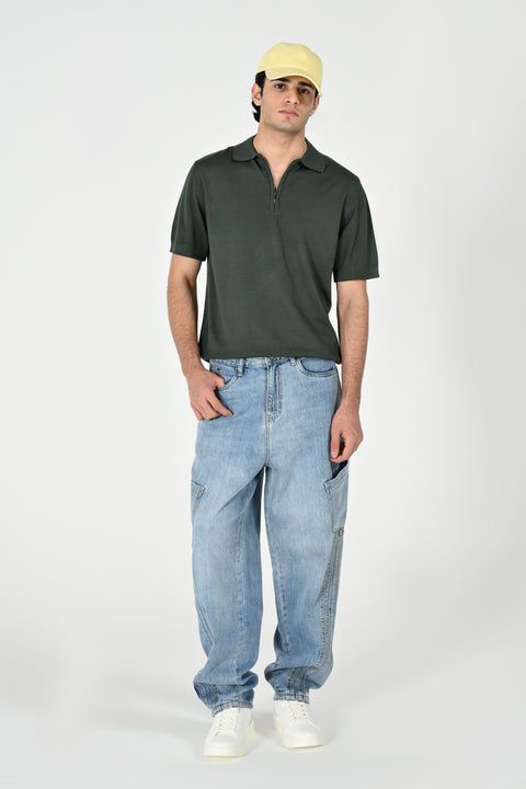 ZIP PLACKET KNITTED POLO