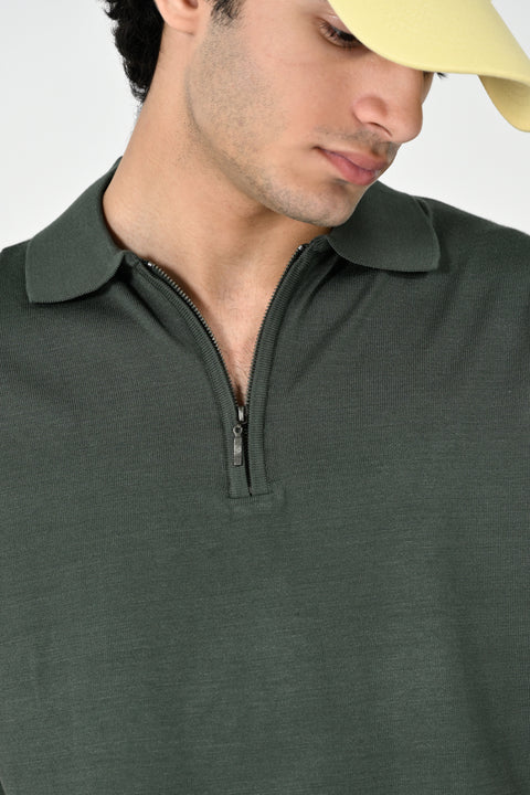 ZIP PLACKET KNITTED POLO