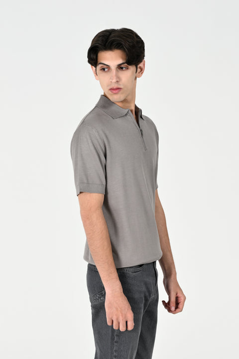 ZIP PLACKET KNITTED POLO