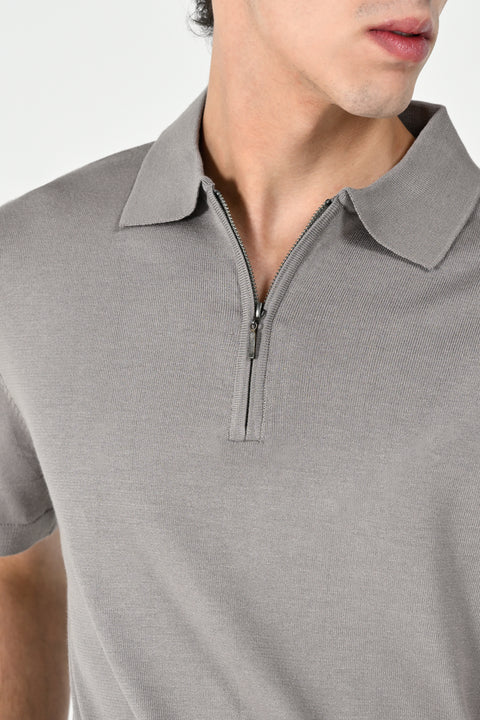 ZIP PLACKET KNITTED POLO