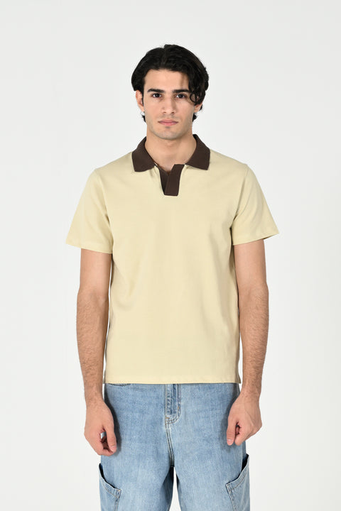 TEXTURED CONTRAST COLLAR & PLACKET POLO