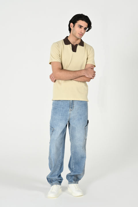 TEXTURED CONTRAST COLLAR & PLACKET POLO