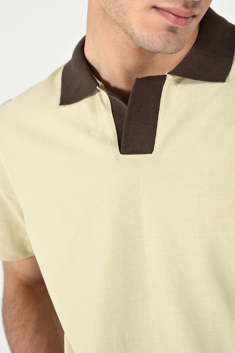 TEXTURED CONTRAST COLLAR & PLACKET POLO