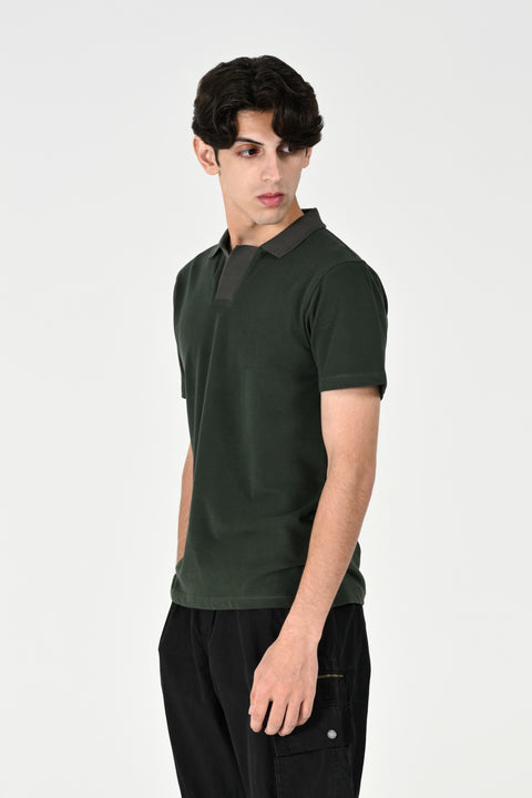 TEXTURED CONTRAST COLLAR & PLACKET POLO