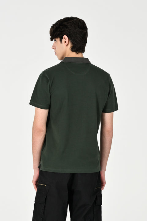 TEXTURED CONTRAST COLLAR & PLACKET POLO