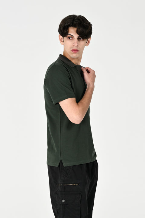 TEXTURED CONTRAST COLLAR & PLACKET POLO