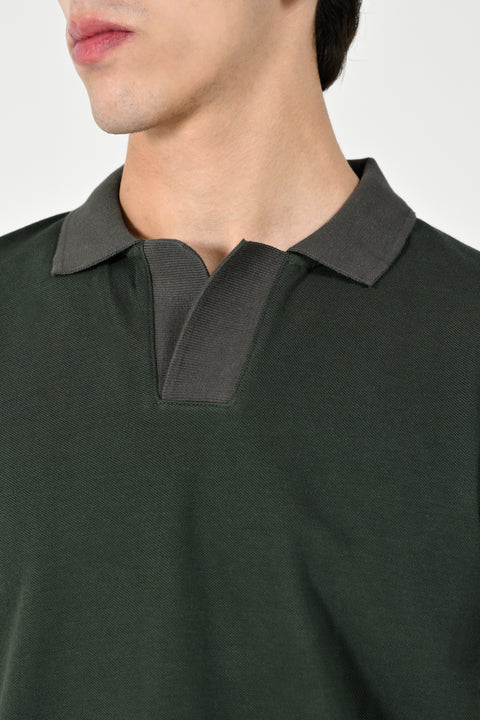 TEXTURED CONTRAST COLLAR & PLACKET POLO
