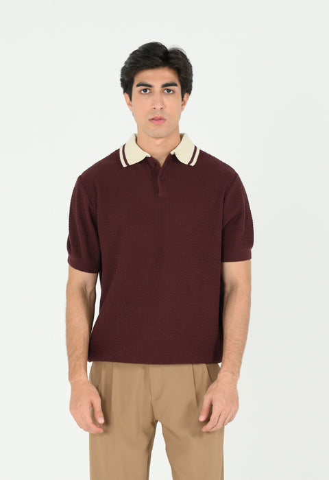 CONTRAST COLLAR KNITTED POLO