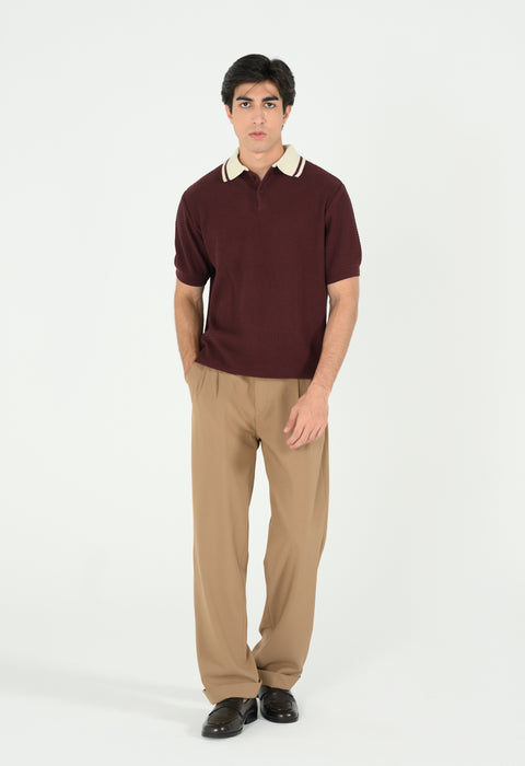 CONTRAST COLLAR KNITTED POLO
