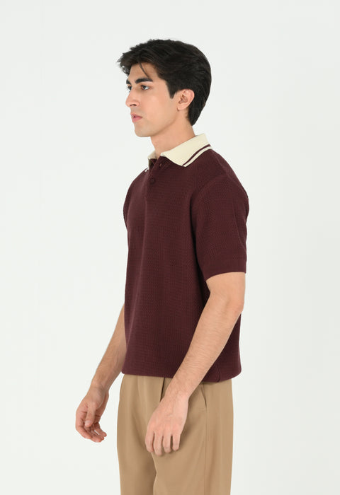 CONTRAST COLLAR KNITTED POLO