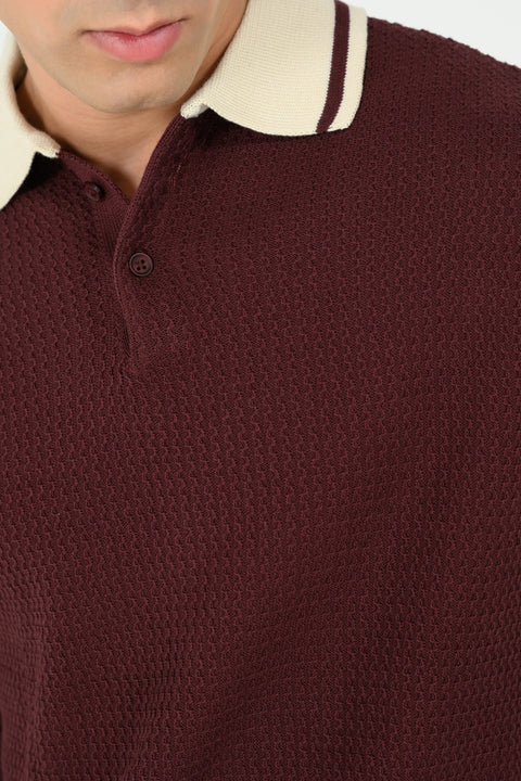 CONTRAST COLLAR KNITTED POLO