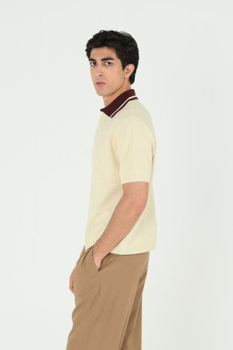 CONTRAST COLLAR KNITTED POLO