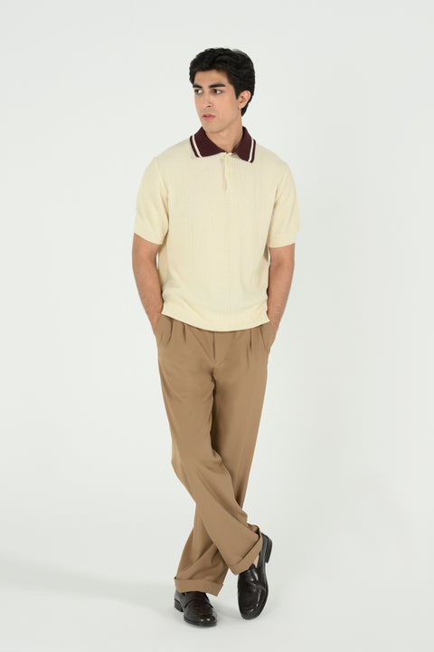 CONTRAST COLLAR KNITTED POLO