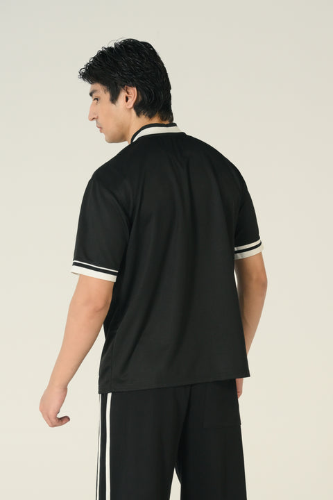 RELAXED FIT MESH BUTTON DOWN POLO