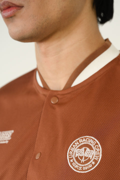 RELAXED FIT MESH BUTTON DOWN POLO