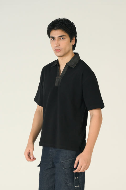RELAXED FIT CONTRAST COLLAR TEXTURED POLO