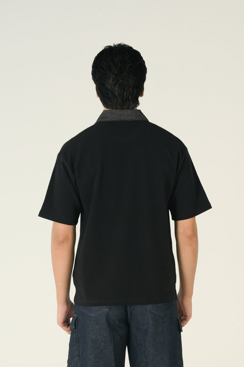 RELAXED FIT CONTRAST COLLAR TEXTURED POLO