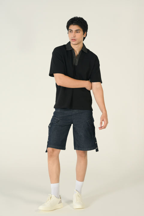 RELAXED FIT CONTRAST COLLAR TEXTURED POLO