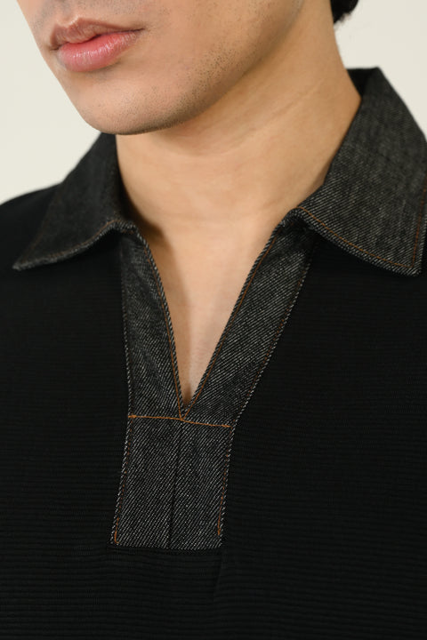 RELAXED FIT CONTRAST COLLAR TEXTURED POLO