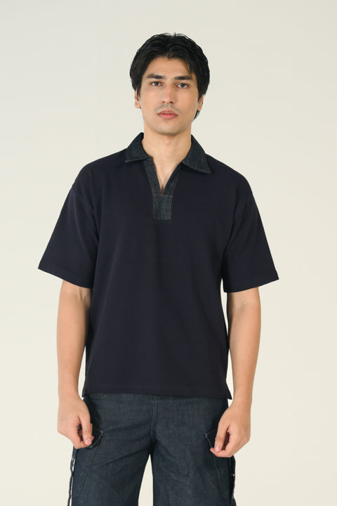 RELAXED FIT CONTRAST COLLAR TEXTURED POLO