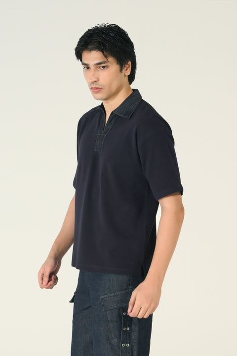 RELAXED FIT CONTRAST COLLAR TEXTURED POLO