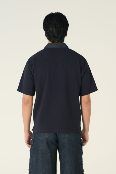 RELAXED FIT CONTRAST COLLAR TEXTURED POLO